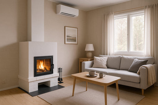 Ilmalämpöpumpun ja takan yhteiskäyttö kotona.