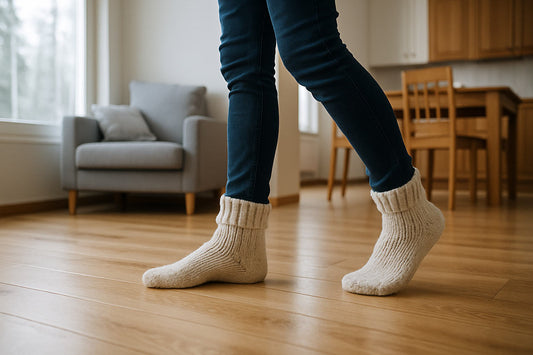 Jos lattialämmitys ei toimi kunnolla, ovat villasukat hyvä hätävara.